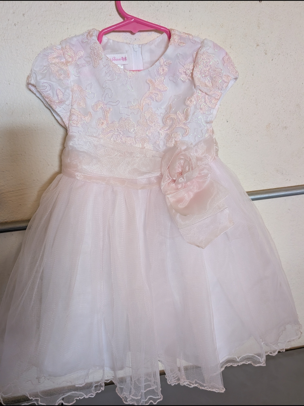 Bonnie Jean Elegant Pink Floral Lace Tulle Dress for Toddler